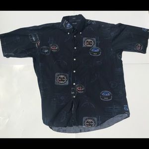 Nautica Black and Navy Blue Short Sleeve Button-up